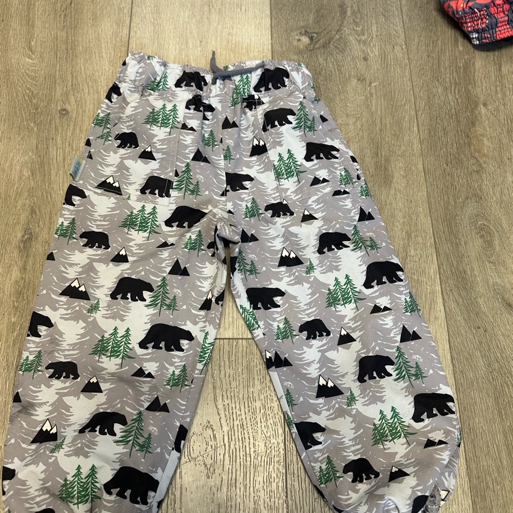 Jan & Jul Kids size 2T splash pants. with Bear and Tree Print. EUC.